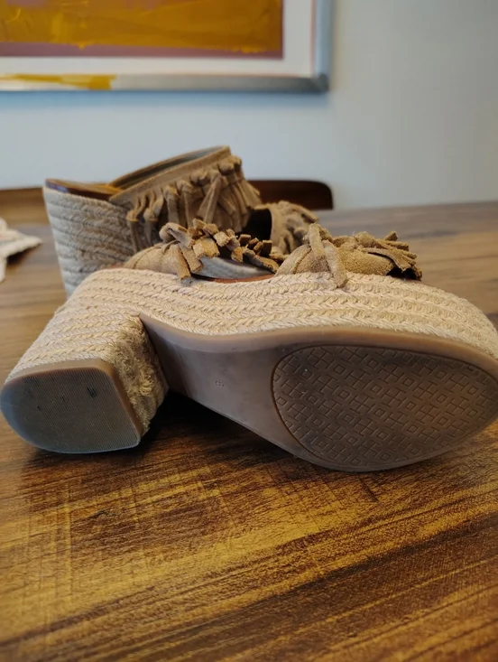 Tory Burch Fria Knotted-Fringe Espadrille Slide Suede Platform Sandals Size 6 - Picture 4 of 6